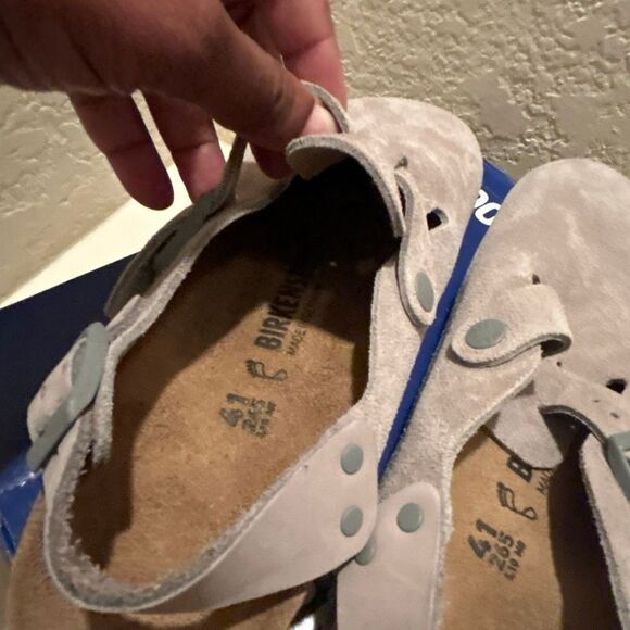 Birkenstock Women’s 10 Tokio II Suede Leather Clog Stone Gray Back Strap NWT - Picture 7 of 11